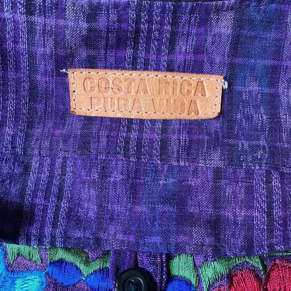 Costa Rica Pura Vida Boho Purple Floral Embroidery Fabric Crossbody Bag - Picture 5 of 6